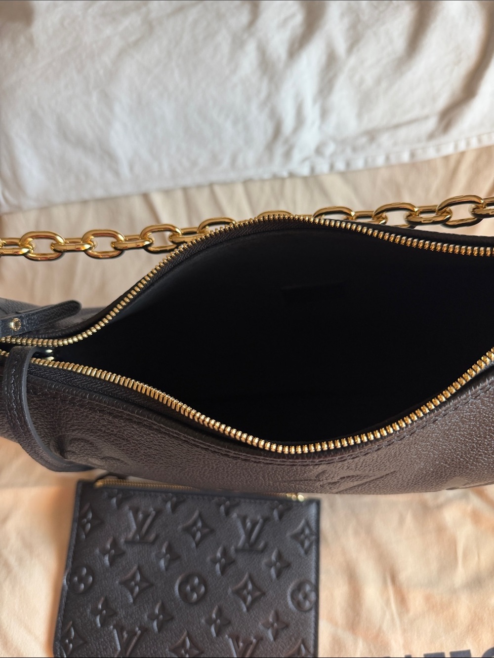 Louis Vuitton Black Embossed Monogram Hobo with Gold Chain Accent - Picture 5 of 9